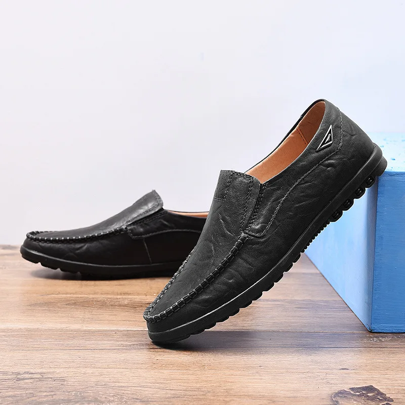 

2019 Genuine Leather Men Casual Shoes Luxury Brand Mens Loafers Moccasins Breathable Slip on Black Driving Shoes Plus Size