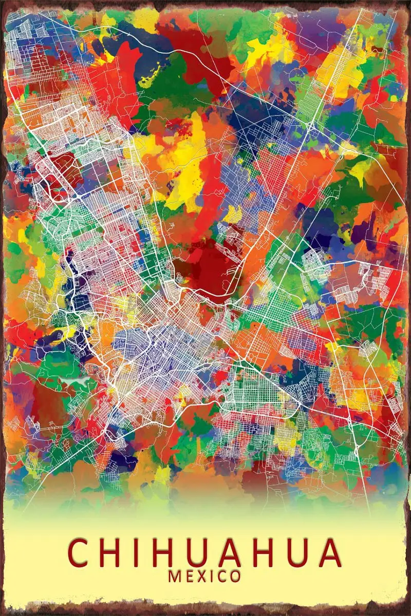 

Chihuahua Карта города Мексики металлический знак жестяной знак оловянные пластины Декор на стену Ретро Винтаж для художественного паба дома к...