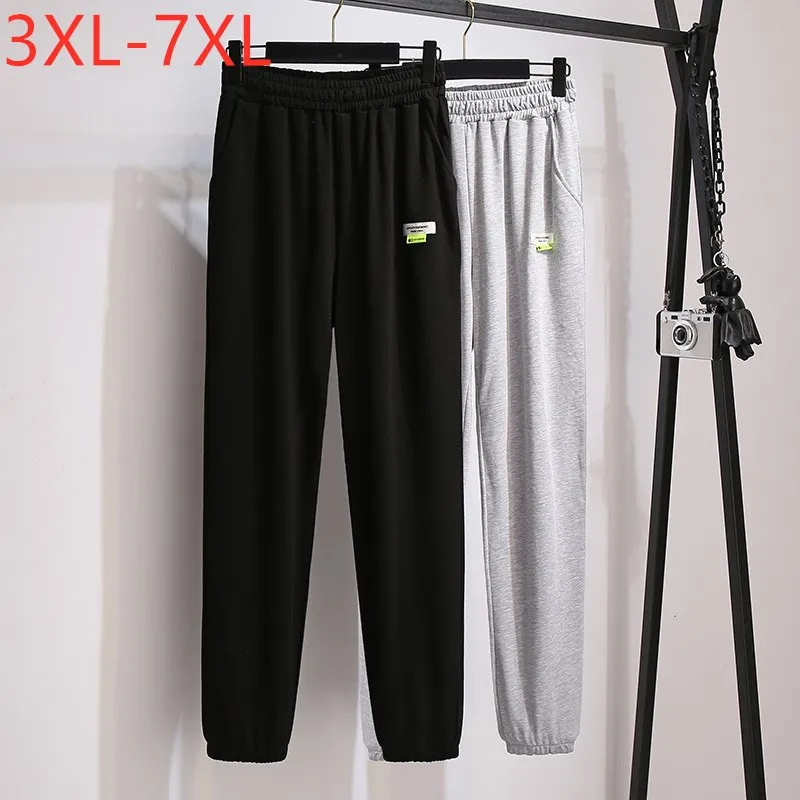 

New Fashion Spring Autumn Plus Size Long Pants For Women Large Cotton Black Gray Belt Sports Trousers 3XL 4XL 5XL 6XL 7XL