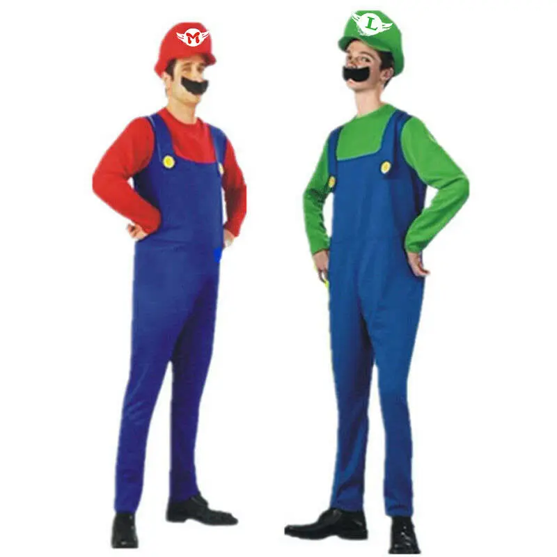 Для взрослых и детей Супер Марио для косплея костюм супер Луиджи Bros сантехник