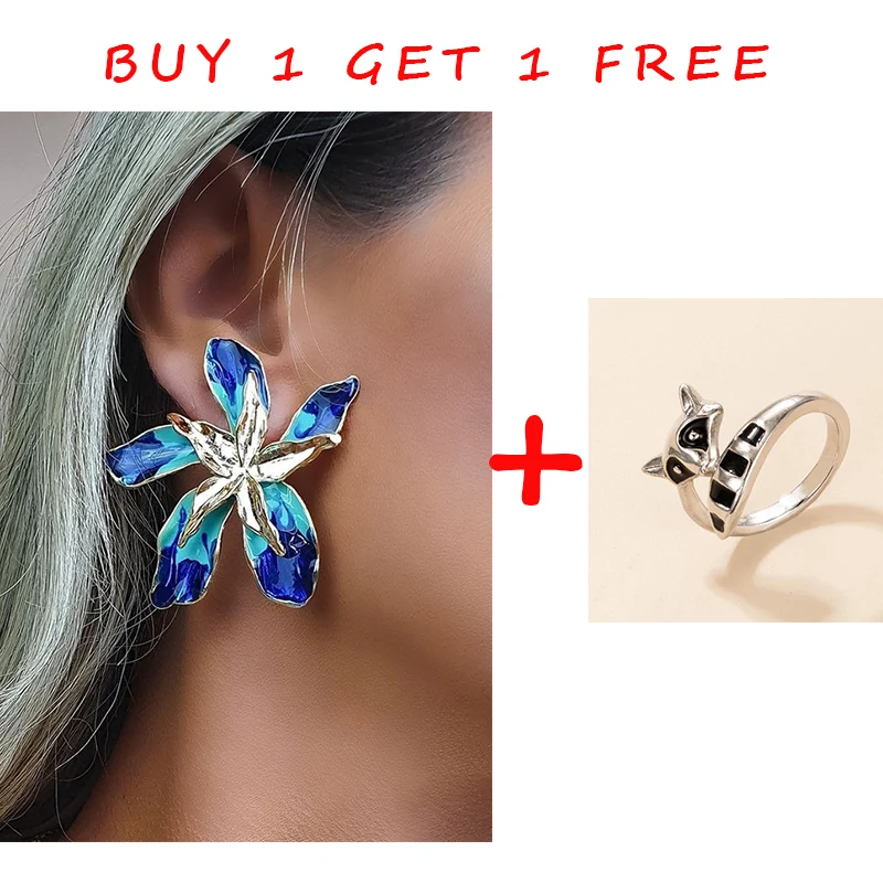

docona New Bohemia Colorful Dripping Oil Flower Stud Earring for Women Gothic Geometric Metal Earrings Female Jewelry Accessory