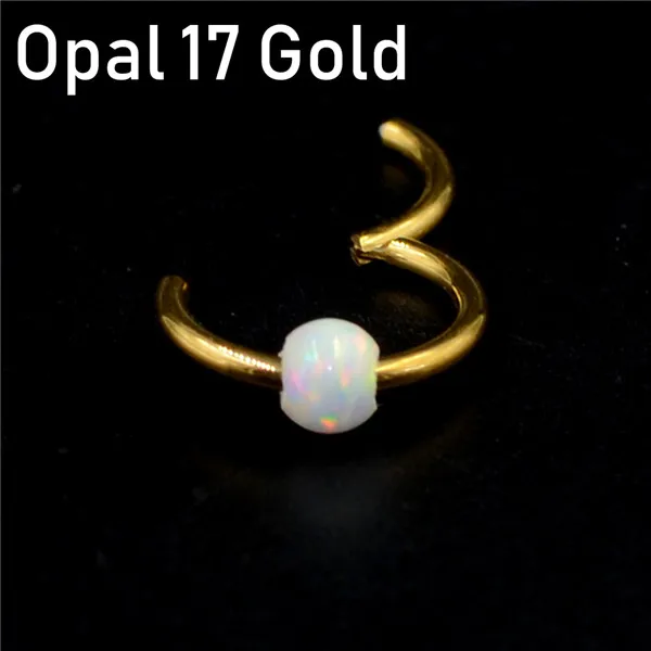 Opal 17 Gold 1 шт. титановая шарнирная Опаловая перегородка кликер носовое кольцо Лабрет губа ушной хрящ спираль серьги гвоздики пирсинг ювелирные изделия 16 г - Окраска металла: Opal 17 Gold