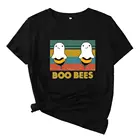 Прекрасный BOO пчелы футболка Для женщин короткий рукав Графические футболки Для женщин хлопок футболки со смешным и застежкой-молнией на спине, с круглым вырезом Camisetas Mujer