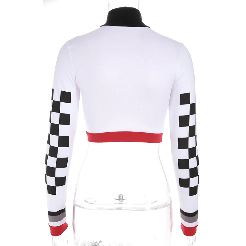 Rockmore клетчатая Байкерская футболка с длинным рукавом женская уличная Облегающая водолазка Лоскутная Осенняя клетчатая укороченные футболки