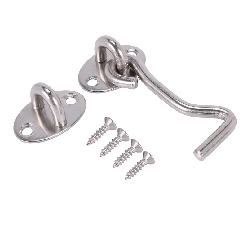 

1set Stainless Steel Cabin Hook Eye Shed Gate Door Latch Silent Holder Silver