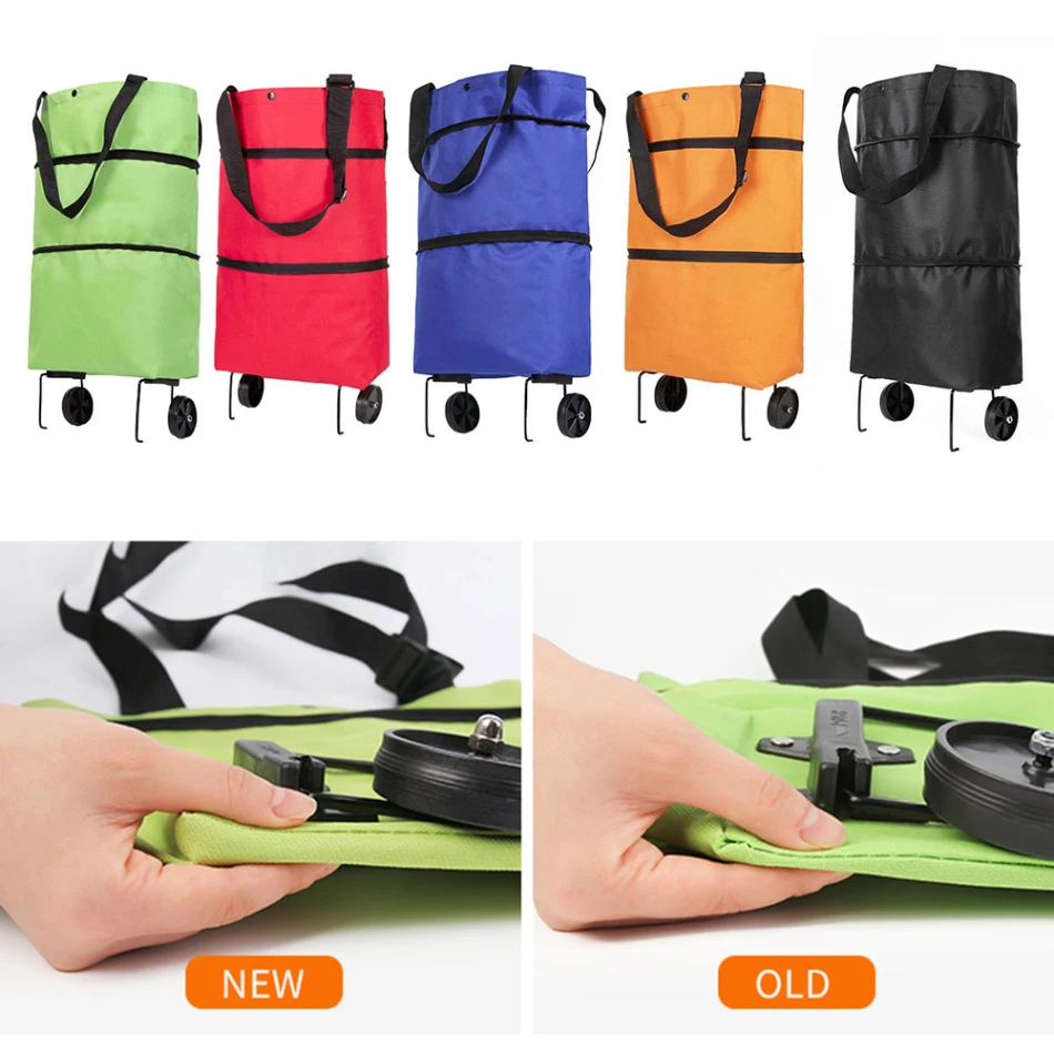 

Folding Shopping Pull Cart Trolley Bag With Wheels Foldable Shopping Bags Food Organizer Vegetables Bag Reusable Grocery Bags