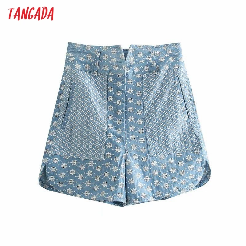 

Шорты Tangada женские винтажные с цветочной вышивкой, повседневные с завышенной талией, на молнии, с карманами, в стиле ретро, 3H595