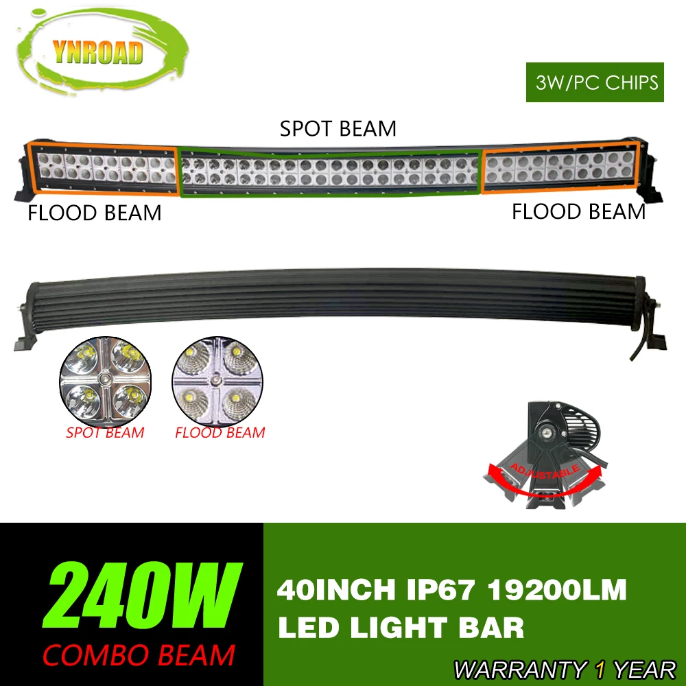 

YNROAD 240W 40inch Curved LED Work Light Bar Spot Flood Combo Beam 10V-30V SUV ATV 4x4 Truck 4WD Offroad Light Bar 19200LM