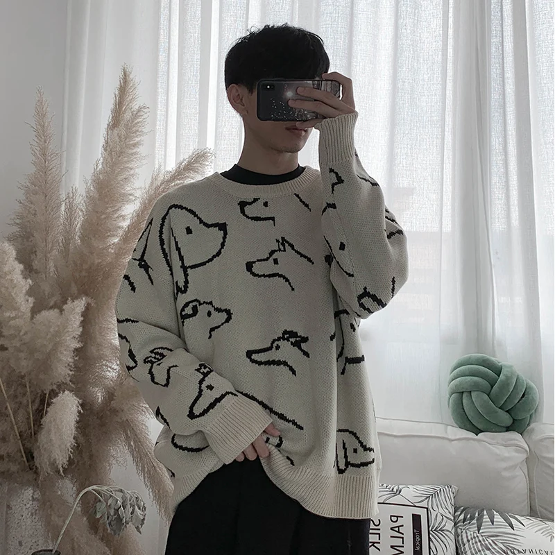 2019 новый модный мужской свитер с длинным рукавом принтом собаки дикие свободные