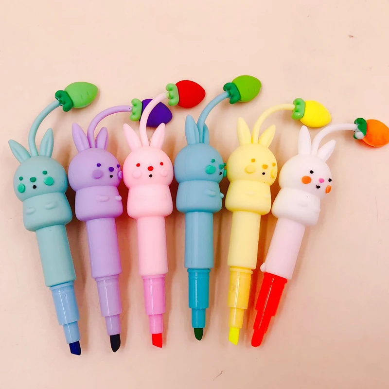 

6Color/Set Creative Cute Fruit Rabbit Fluorescent Highlighter Hand Account Drawing Pen Marcador Child Gift Office&School Supplie
