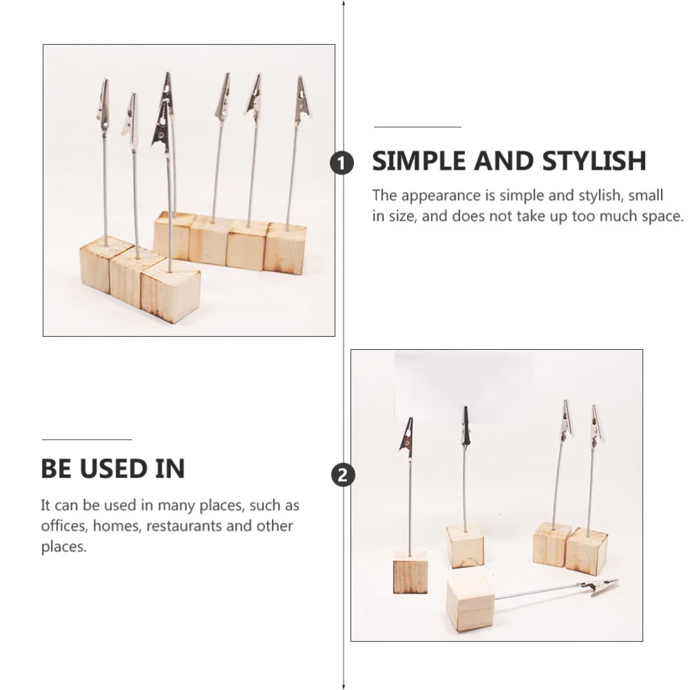 

12pcs Place Cards Holder Picture Note Clip Holders Round Base Wooden Clips