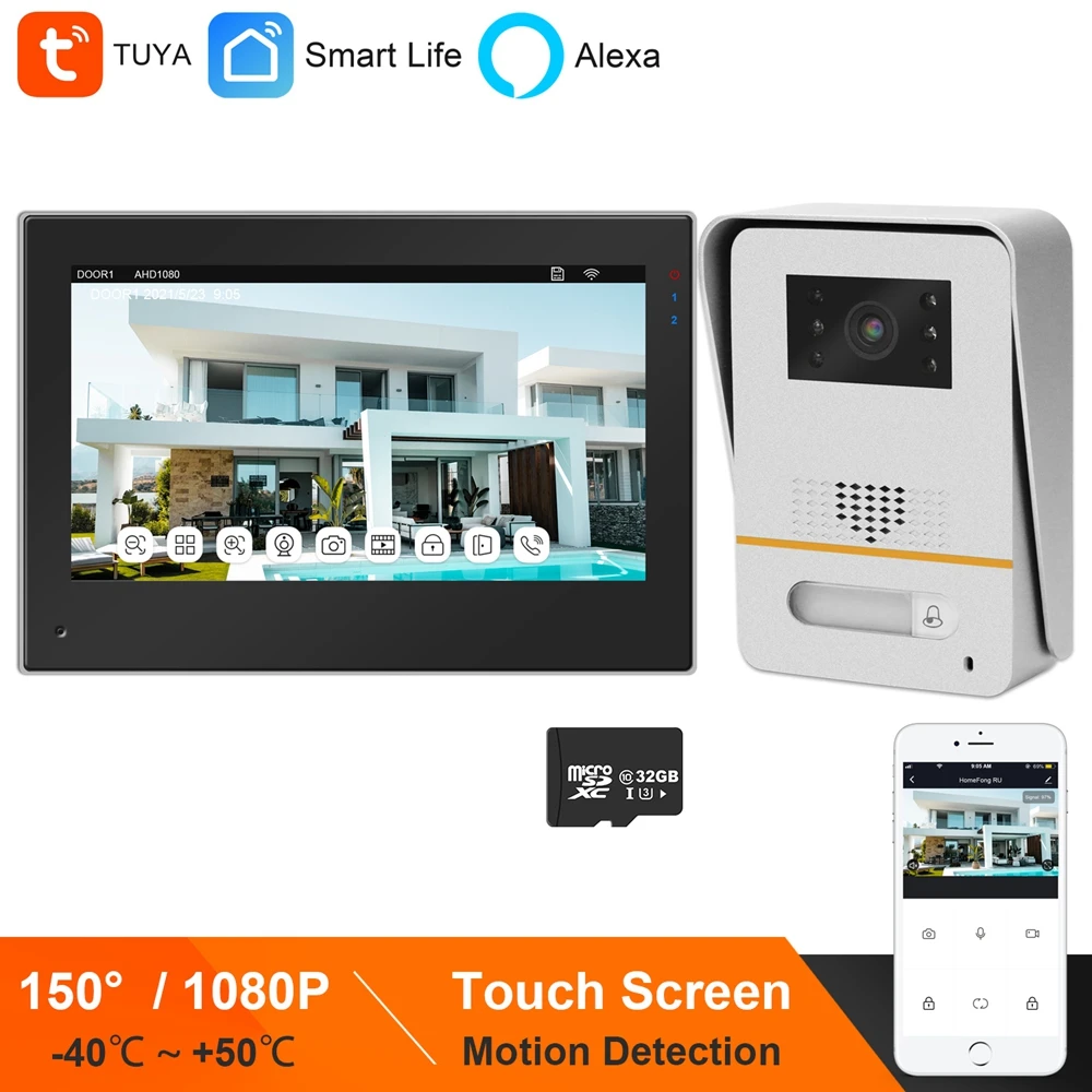 Видеодомофон Smart Life Wi Fi работает с Amazon Alexa видеодомофон для виллы сенсорный экран