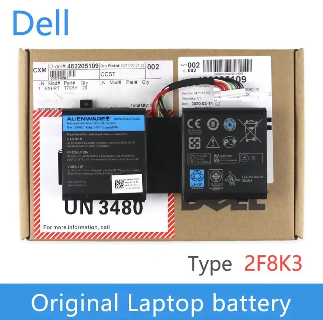 

Dell 2F8K3 Laptop Battery For Dell Alienware 17 R1 17X M17X-R5 Alienware 18 R1 18X M18X-R3 Series 02F8K3 KJ2PX 14.8V 86Wh