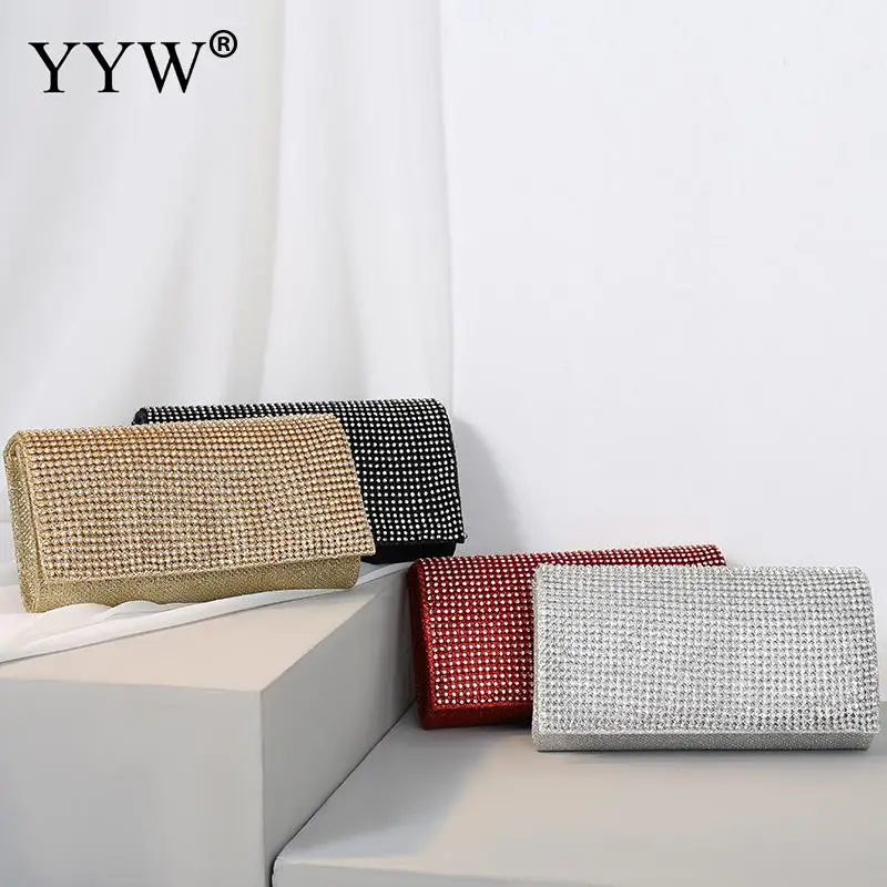 

Long Synthetic Leather Clutch Bag 2021 Evening Bags Crossbody Luxury Diamond Glitter Bling Bag for Wedding bolso acrilico mujer