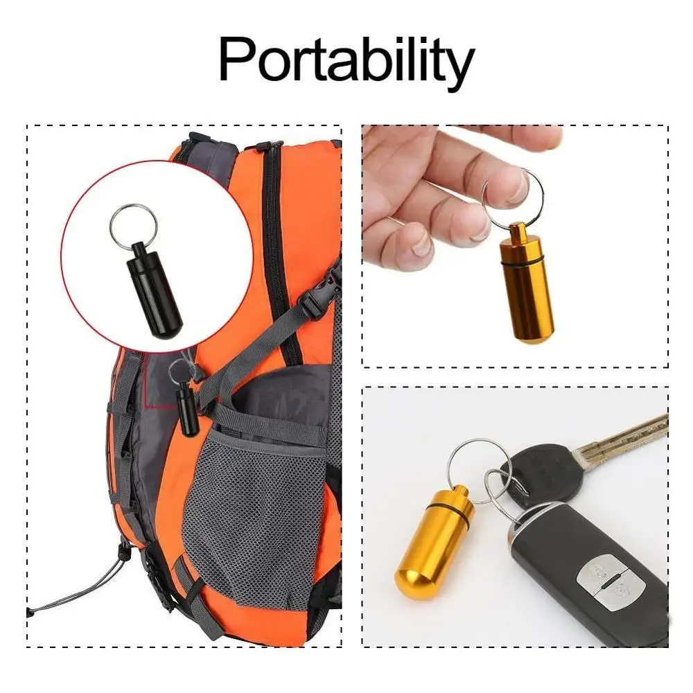 

1Pc Outdoor Medicine Bottle Waterproof Aluminum Pill Container Box Bottle Case Medicine Keychain Holder Carabiner