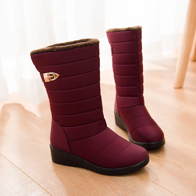 Женские нескользящие ботинки до середины икры зимние водонепроницаемые на