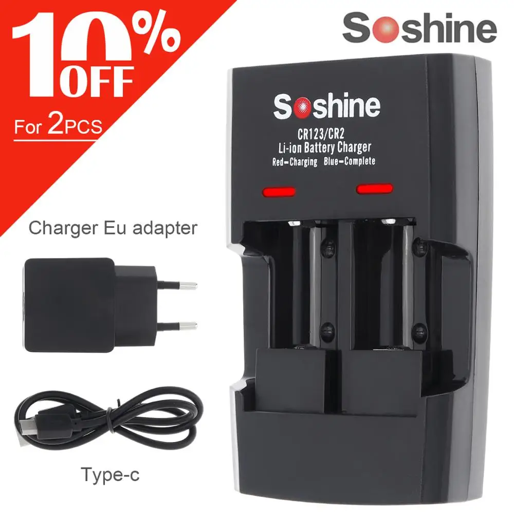 Умное зарядное устройство Soshine RCR123/RCR2 2 слота li ion быстрое светодиодный индикатор