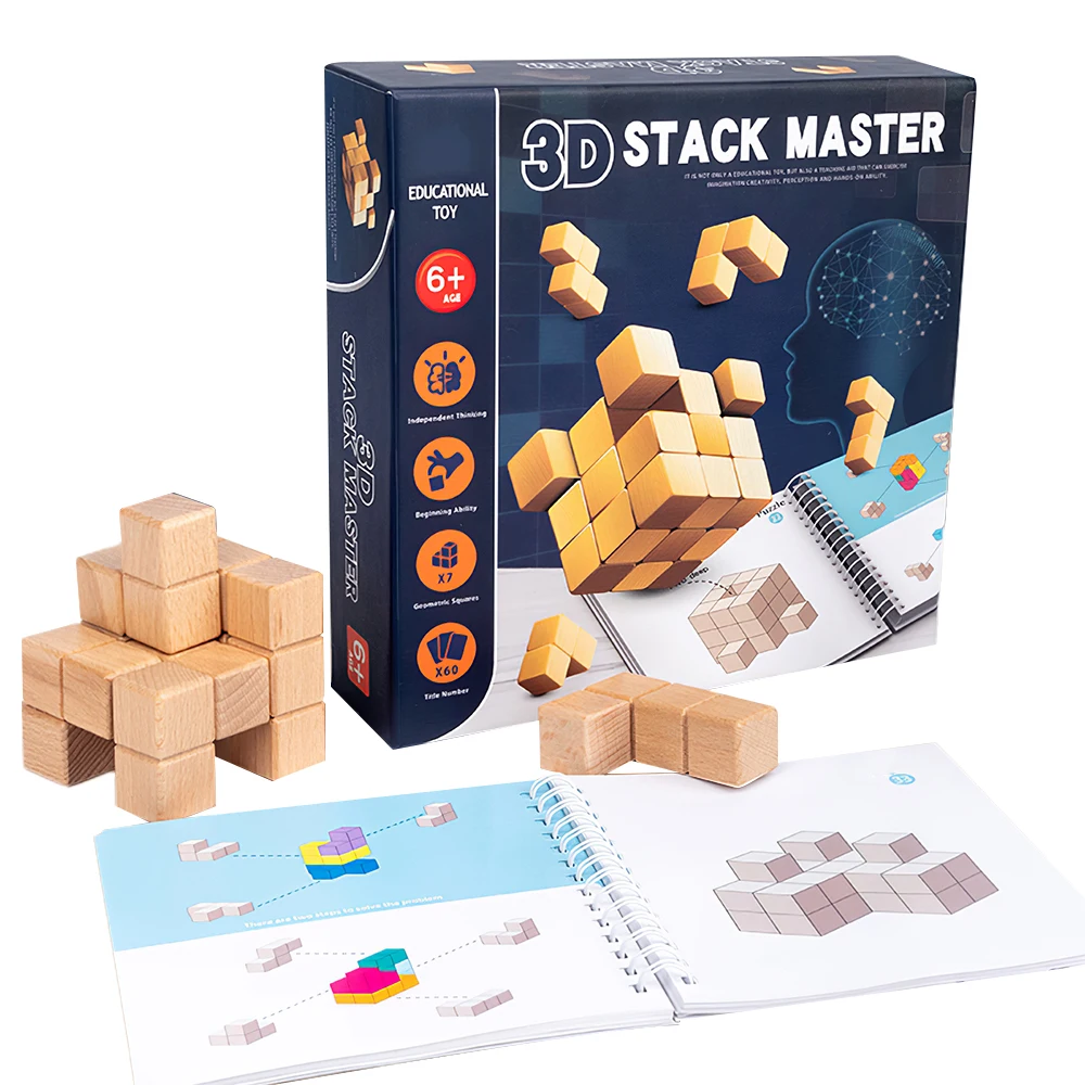 

Деревянный кубик-пазл, космическое логическое мышление, портативный конструктор для обучения, набор настольных игр, учебные пособия по мет...