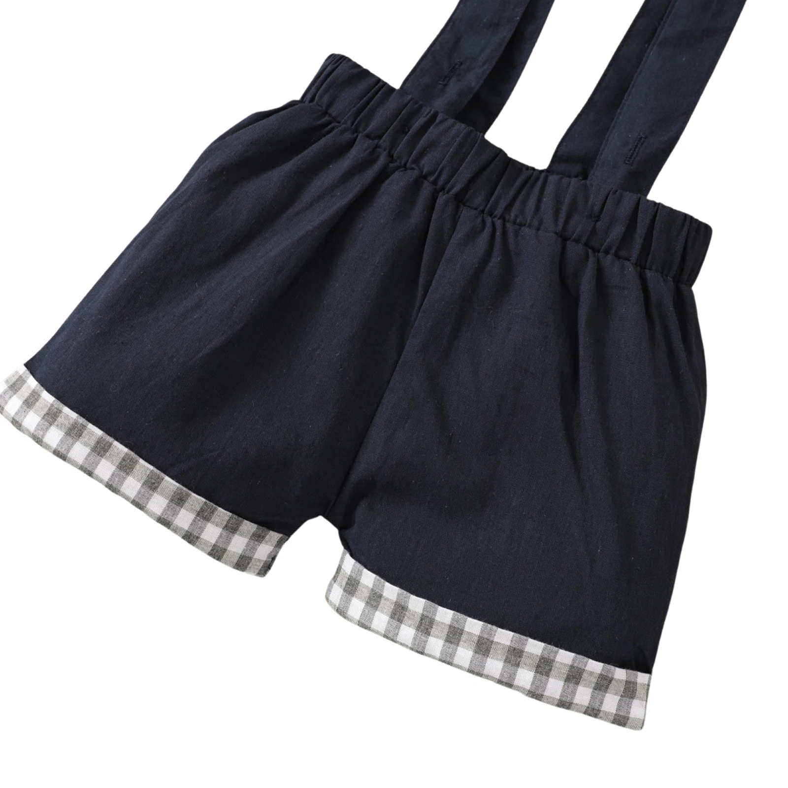

Children's Clothing For Newborn Grey Plaid Printed Pattern Turn-down Collar Tops Suspender Trousers 2Pcs Casual Baby Boy Clothes