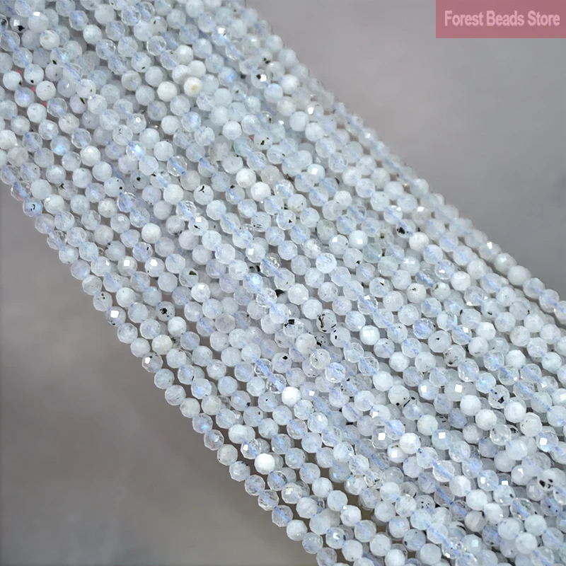 Faceted Natural Blue Moonstone Round Spacer Loose Beads Handmade By Hand DIY Bead Perles Jewelry Making 15'' Strand 2mm/3mm