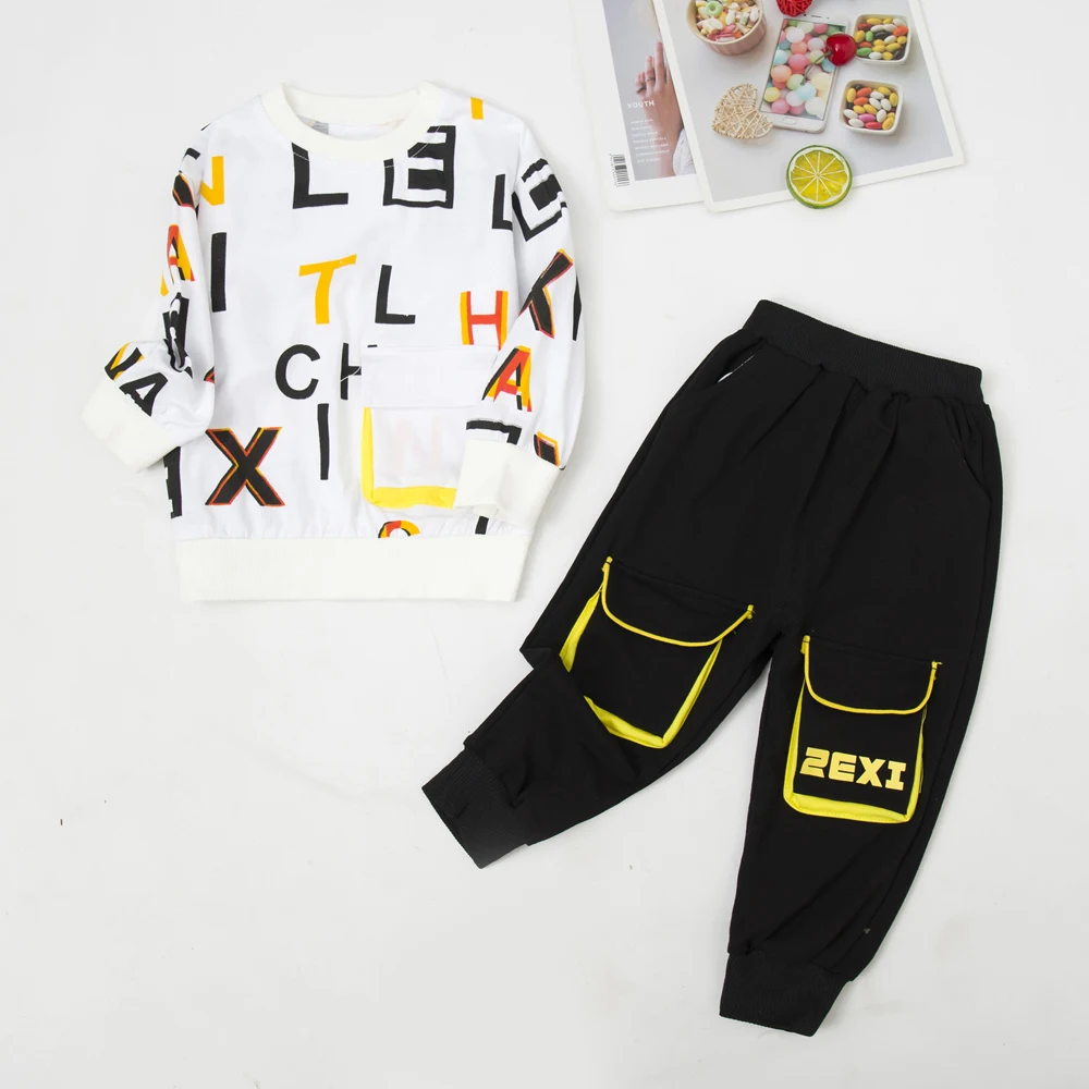 

Girls Long Sleeve Trousers Tracksuit For Children Fashion Letter Printing Baby Boys Sets Autumn Casual Toddler Kids 2Pcs Suits