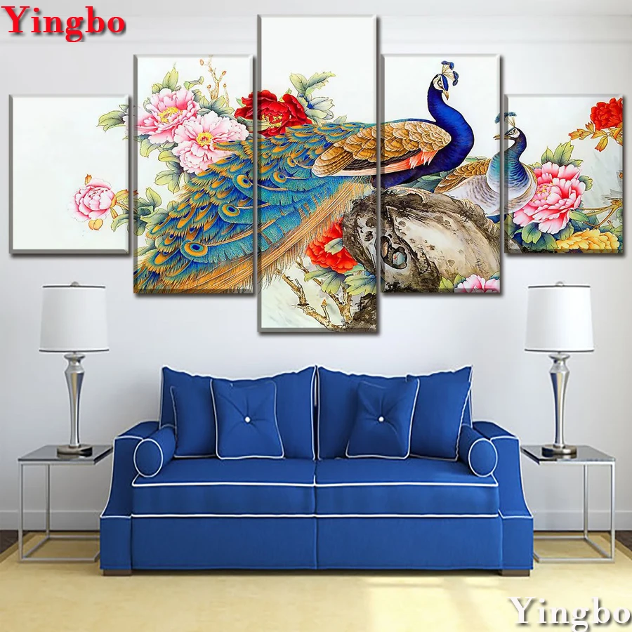 5D Алмазная мозаика Павлин пара цветов картина Стразы сделай сам алмазная