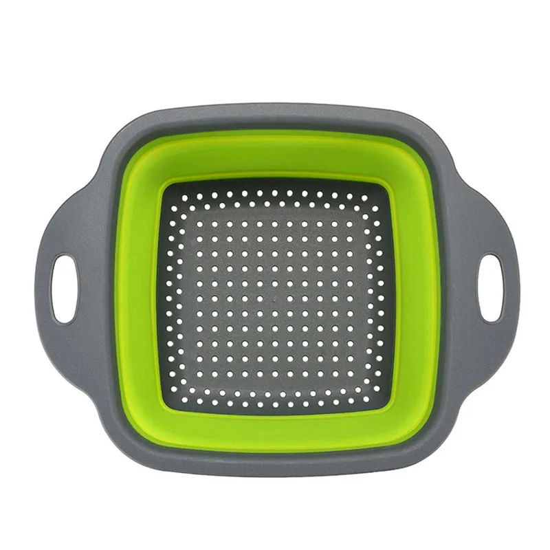 Green Квадратная форма, корзина для слива, складные дуршлаги, складной силиконовый кухонный органайзер, корзины для фруктов, овощей, складные ситечки - Цвет: Green