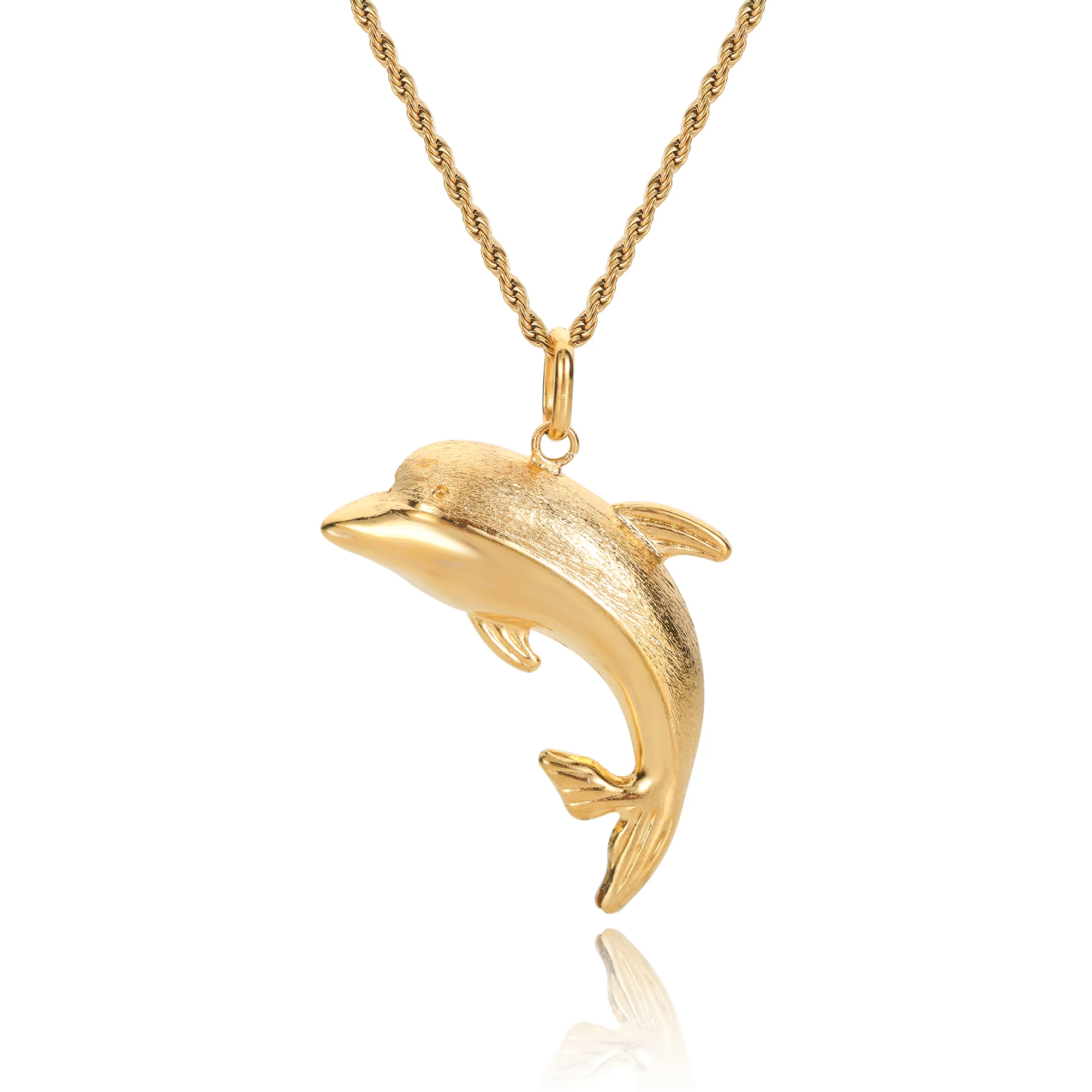 

Sparkling Pure Gold Vacuum Plating Charm Dubai Africa Dolphin Necklace Pendant For Men Women' Jewelry