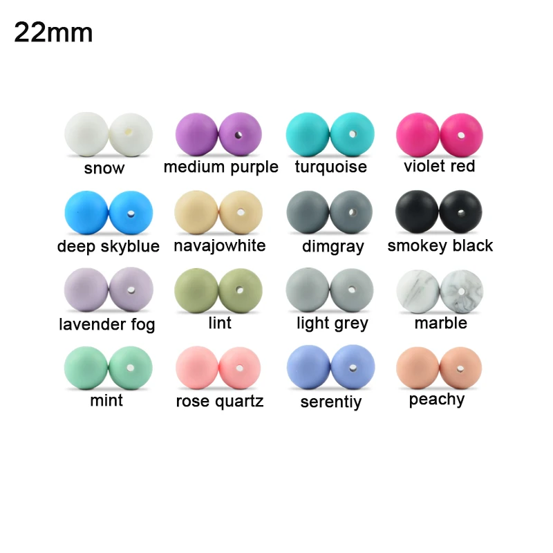 LOFCA-collar de dentici&oacute;n para beb&eacute;, cuentas redondas de silicona de 22mm, sin BPA, cadena de chupete de silicona de grado alimenticio, 50 Uds.-1