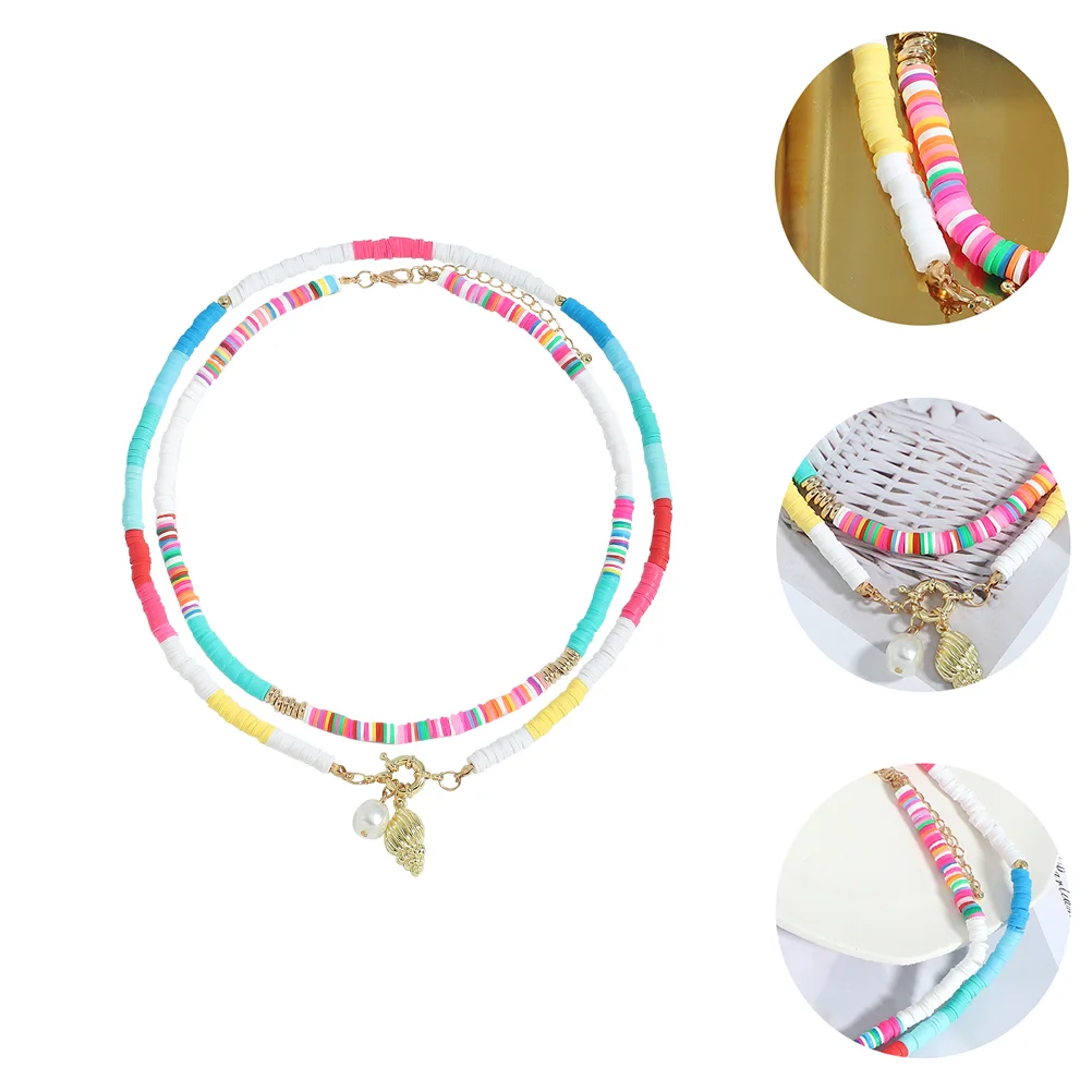 

2Pcs Beach Necklace Polymer Clay Clavicle Chain Birthday Valentine Gift