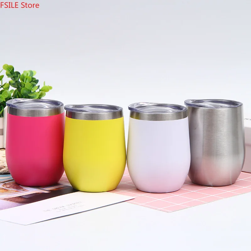 

FSILE 12oz Eggshell Cup Red Wine Glass Vacuum Stainless Steel Insulation Cold Preservation Mug Household Beer Mug