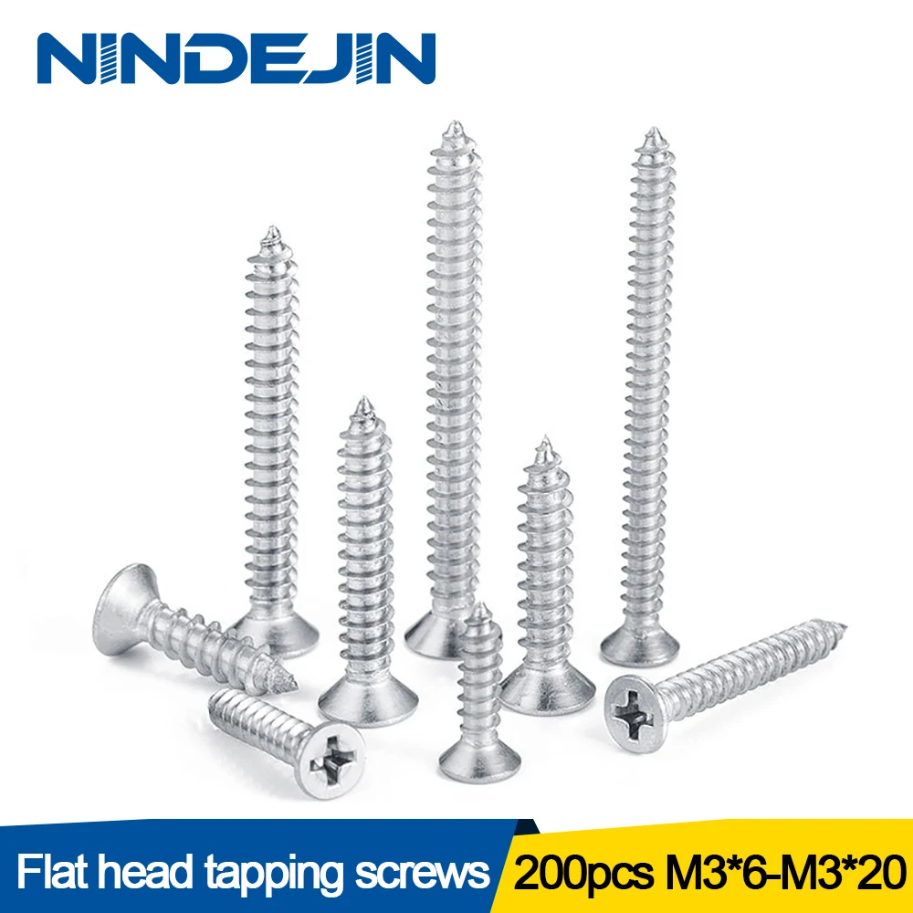 

200pcs/set Countersunk flat head tapping screws with cross recessed M3 Screws Philips Screw Stainless Steel Wood Screws