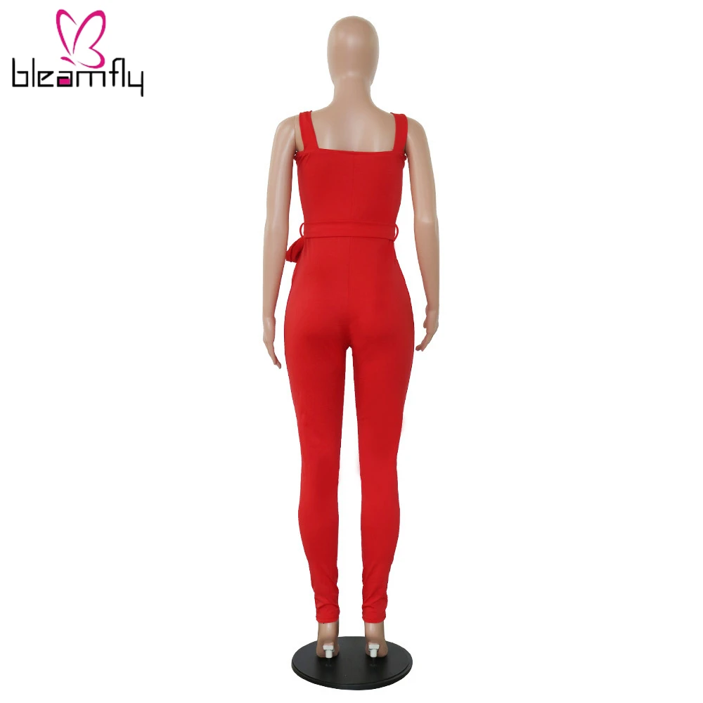 2019 женские летние одноцветные Комбинезоны на тонких бретелях с высокой талией и