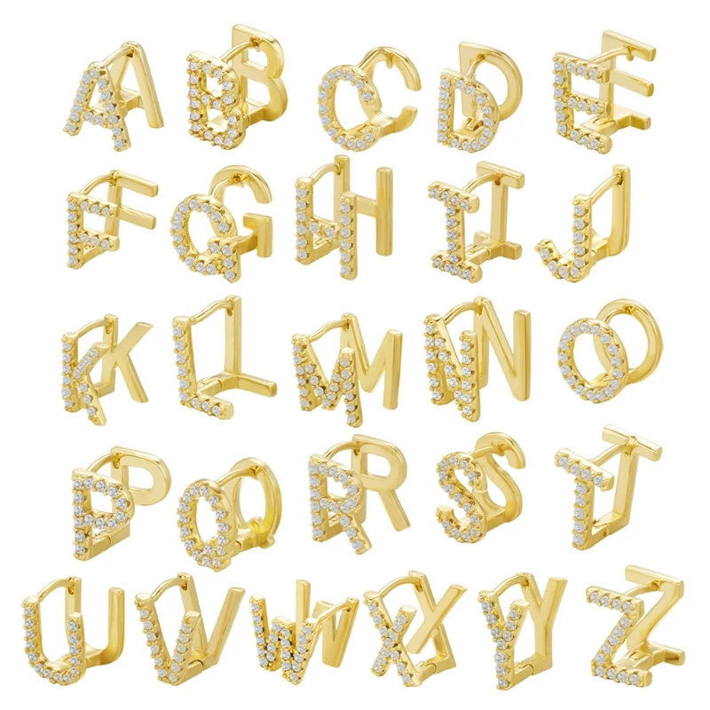 

26-letter Zircon Ear Studs Small and Exquisite Double-layer Zircon Letter U Ear Buckle Ear Clip Ear Ring Jewelry Gift