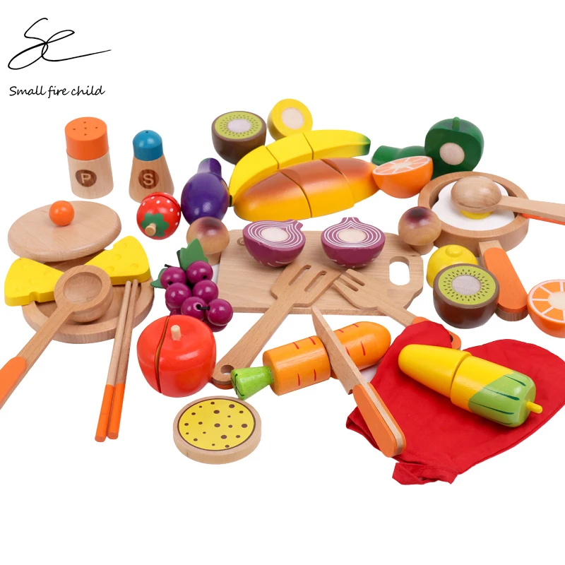 Kitchen Toys For Kids Pretend Play 9/10/32Pcs Simulation Fruit/Vegetable Cut Cooking Ware Set Wooden Educational Gift | Игрушки и хобби