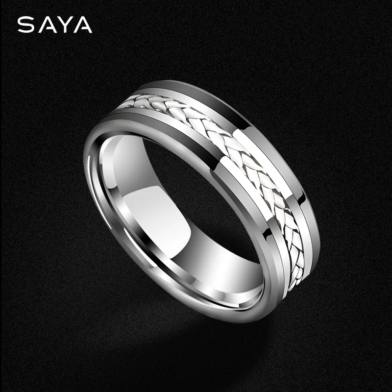 Personalized Ring for Men Inlay Braided 925 Silver,Tungsten Carbide Jewelry luxurious Wedding Band,Custom Engraved,Free Shipping