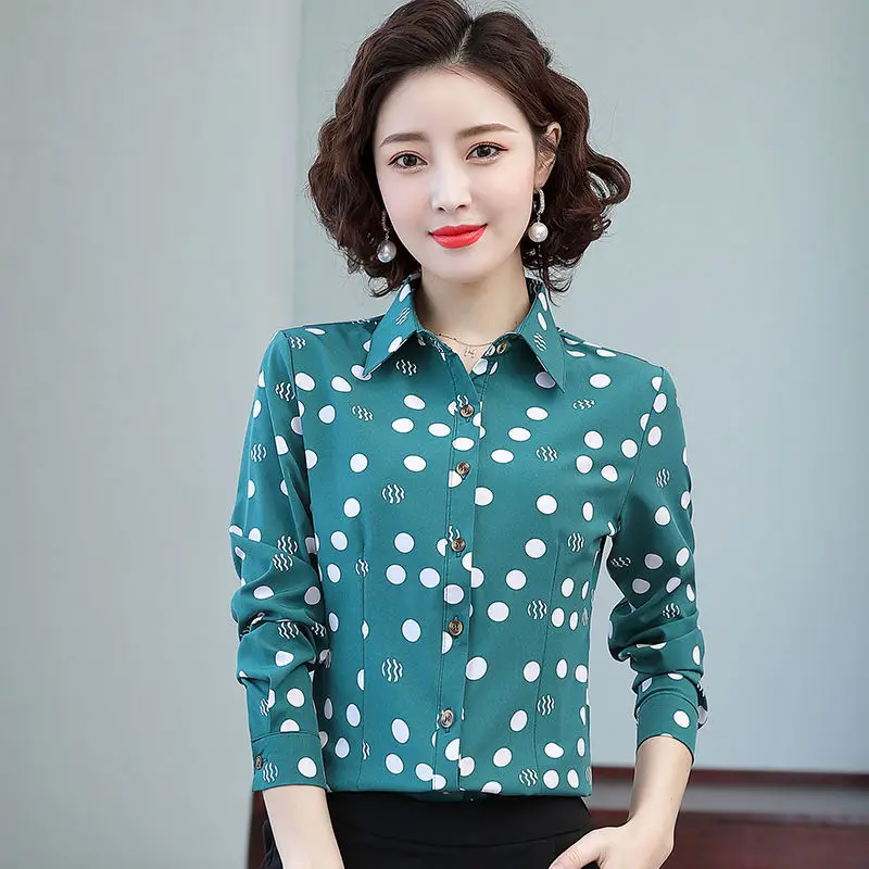 Блузка женская шифоновая с длинным рукавом в горошек на весну и осень 2021 | Женская