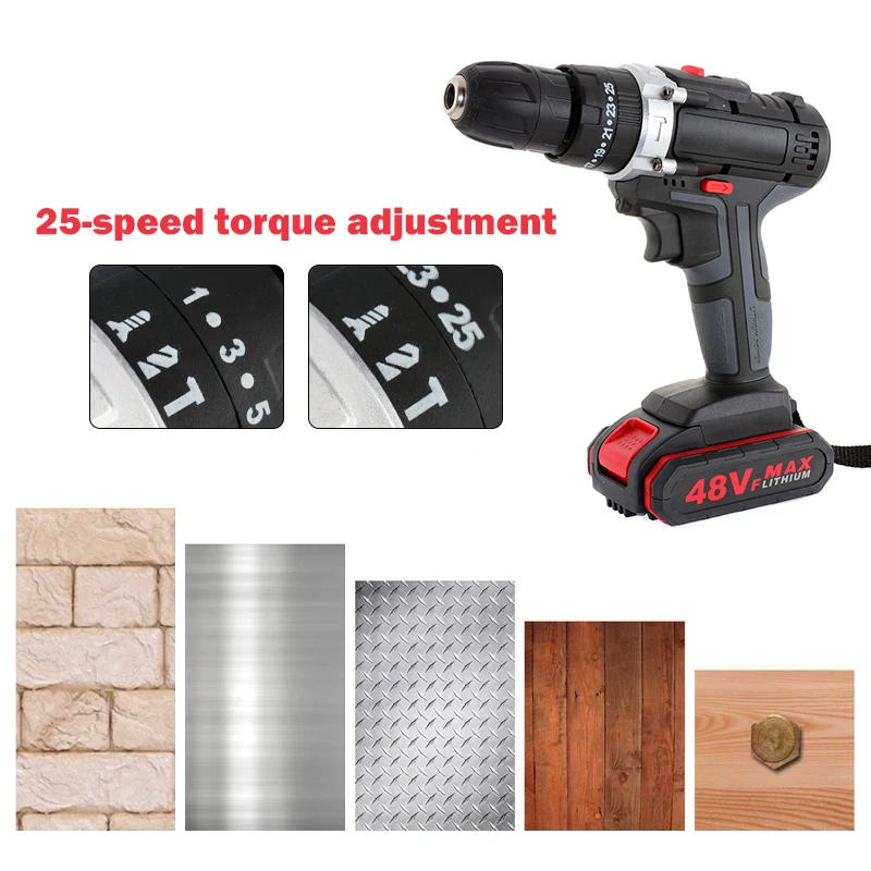 

Lithium Battery Cordless Drill Wrench Wireless Electric Drill Set for Home48VF Electric Drill Impact Drill Cordless Screwdriver