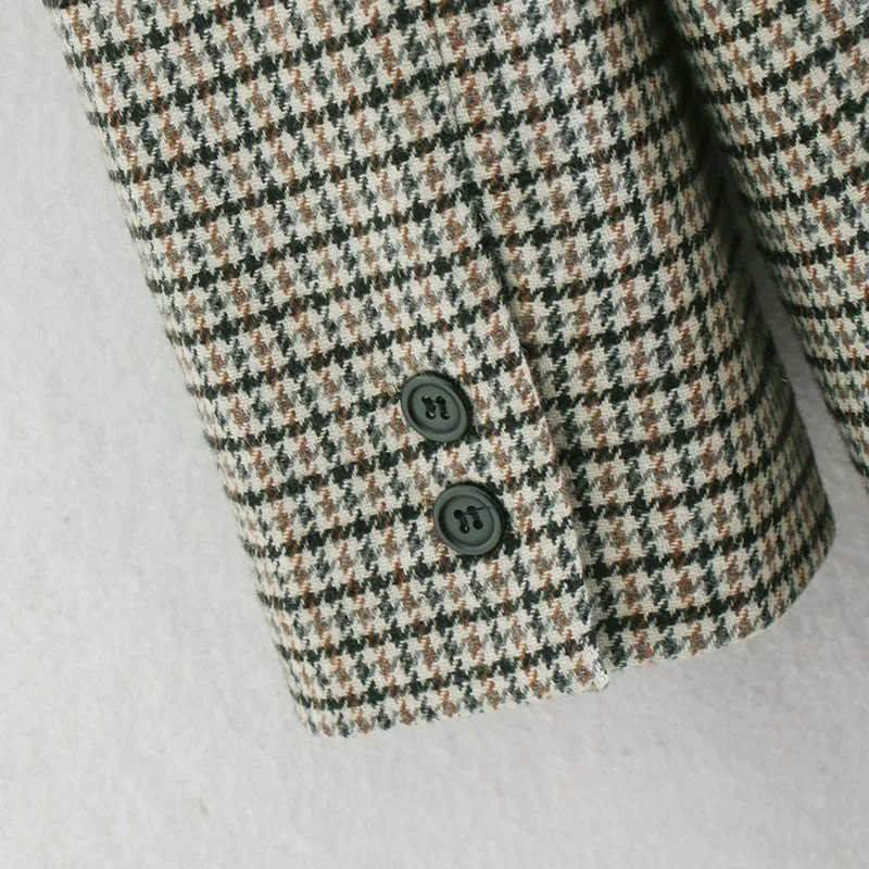 

SeeBeautiful Simple Plaid Loose Blazer Coat Notched Collar Long Sleeve Double Breasted New Fashion 2021 Spring Women M792