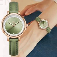 womens quartz watches casual analog clock green leather band girl sport watch women elegant dress wristwatch ladies reloj mujer
