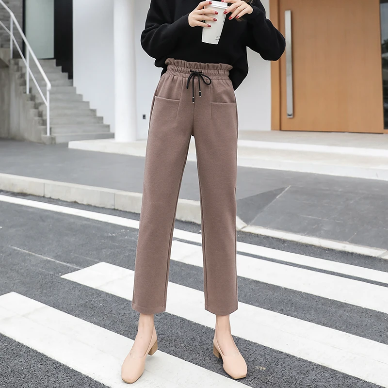 Женские шерстяные брюки новые модные женские толстые теплые шаровары с высокой