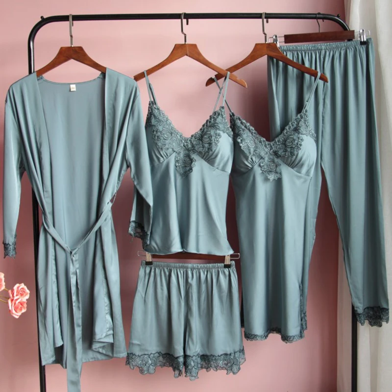 Комплект пижамный Женский атласный кружевной 5 шт. | Женская одежда