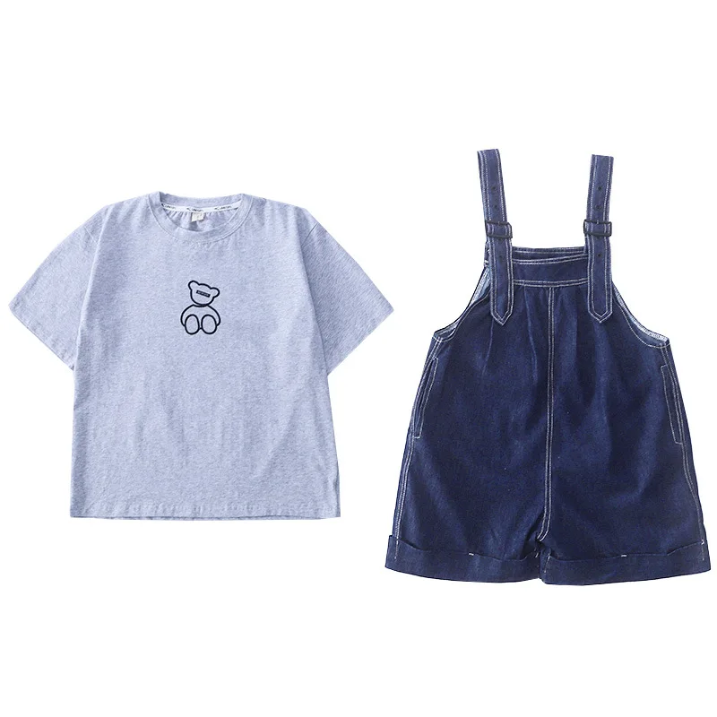 

Girls denim overalls 2021 summer new girls foreign style loose wide-leg two-piece trend