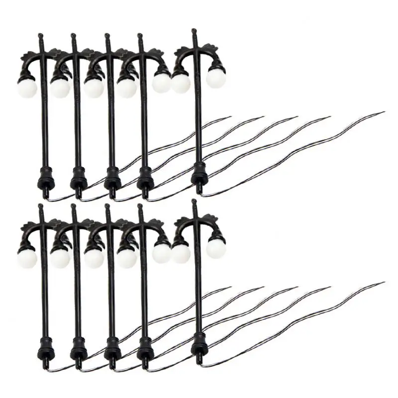 

10pcs/pack 6V LED Railway Lamppost Model Street Lamp Double Heads 1:150
