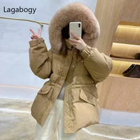 lagabogy 2021 winter puffer jacket big real fox fur female casual thick warm parkas 90 white duck down coat hooded snow outwear