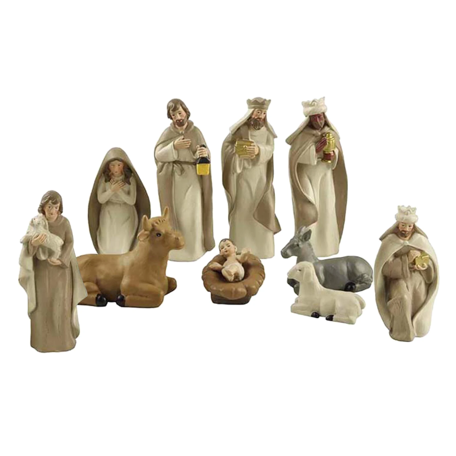 

10Pcs Home Decoration Nativity Scene Set Holy Family Statue Christmas Jesus Mary Joseph Figure Catholic Figurine Christmas Gift