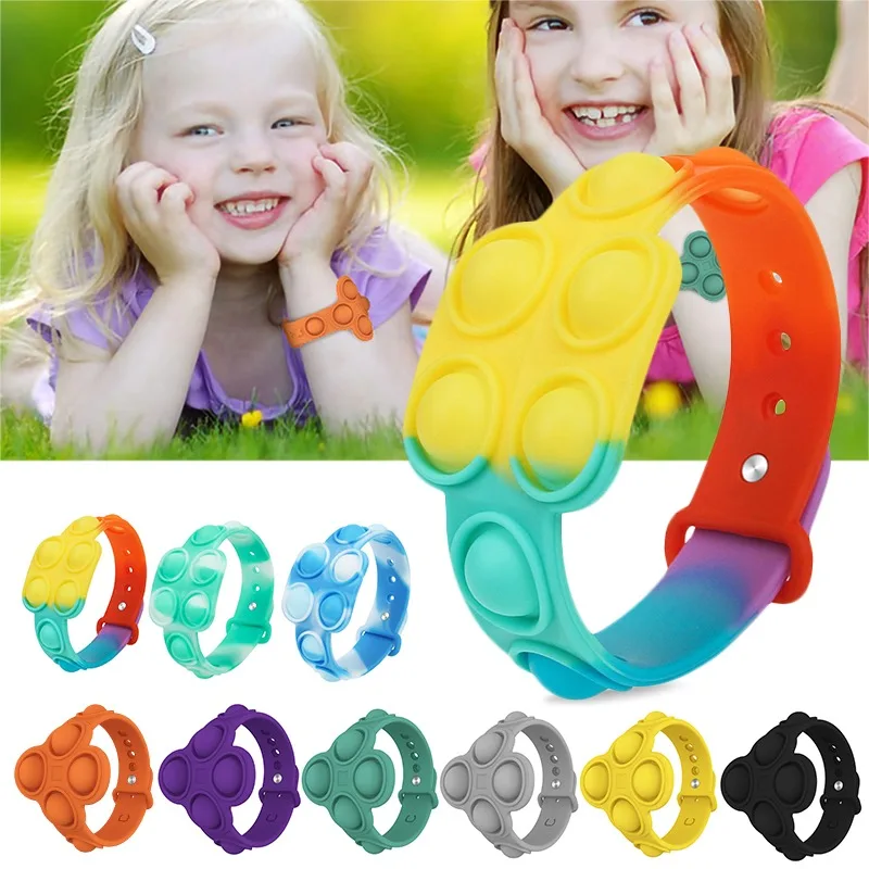 

Portable Press Decompression Toys Squeeze Fidget Bracelet Toy Stress Relief Hand Fidget Toy Soft Silicone Wristband Gifts