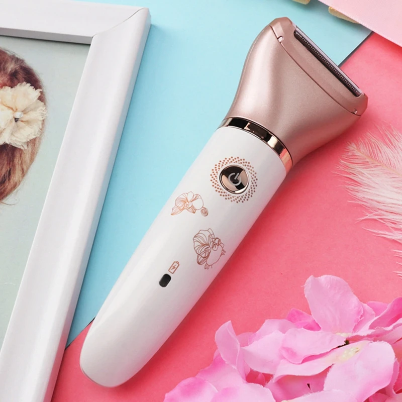 

Women's 2 in 1 ElectricEhaver Wet andDry painless Razor with 2 rechargeable trim heads for face and bikini legs underarms