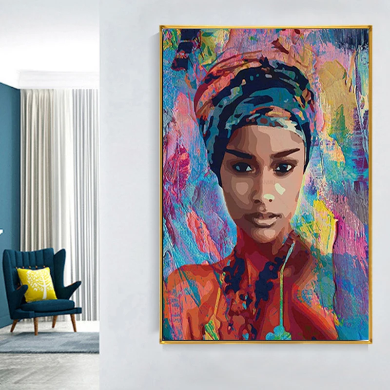 

Abstract Africa Girl Oil Canvas Painting Colorful Women Portrait Wall Art Posters and Prints Wall Art for Living Room Cuadros