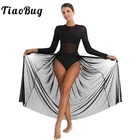TiaoBug женское Сетчатое балетное платье с юбкой для девочек танцевальная одежда с длинным рукавом гимнастическое трико для взрослых современное костюмы для лирических танцев